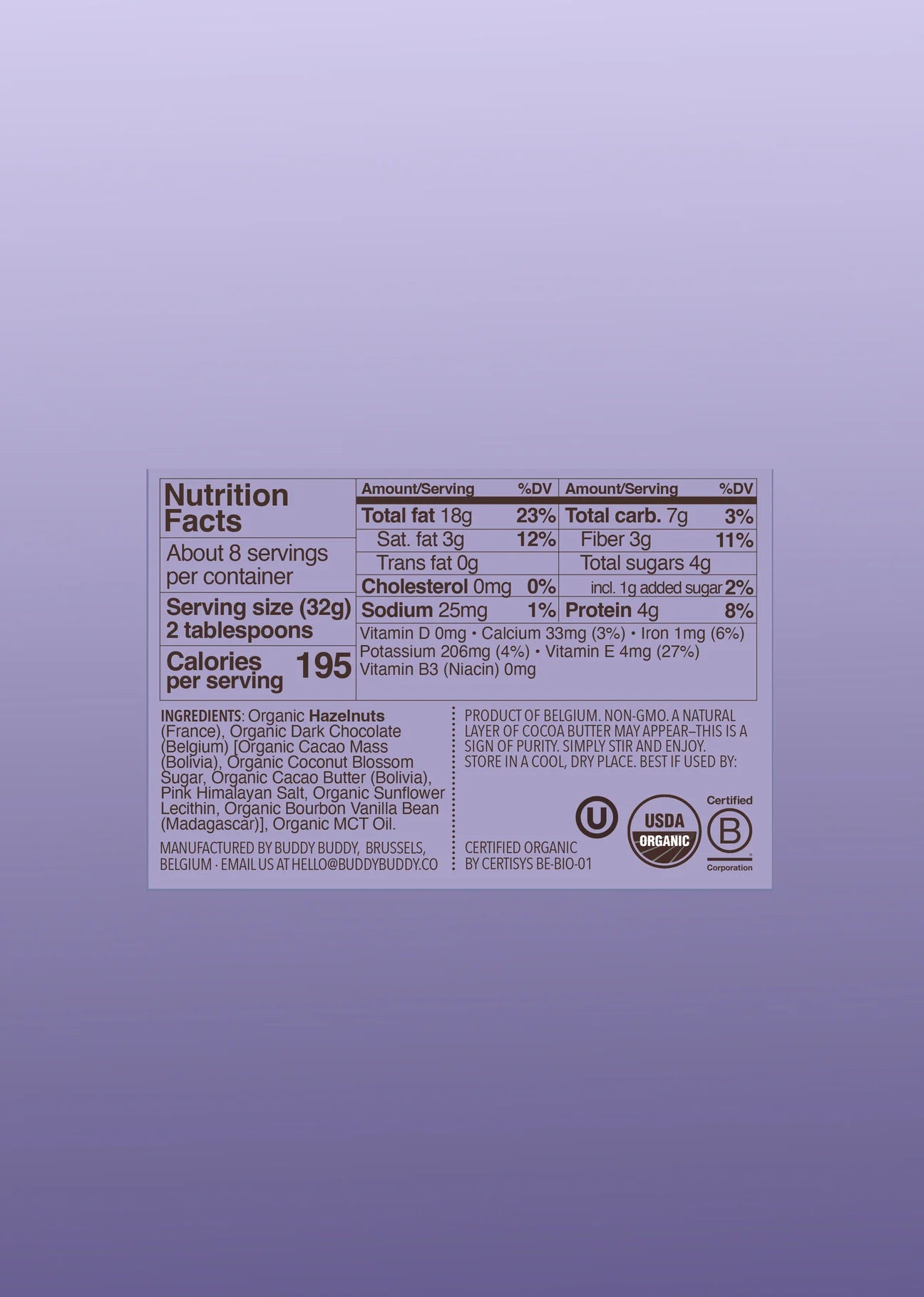 Buddy Buddy - Organic Parline Chocolate Nut Butter